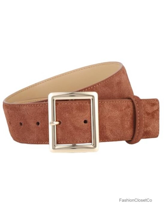 Genuine Suede Leather Wide Belt with Gold Buckle for Women main image 3